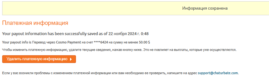 Cum să adăugați informații de plată pentru a primi plăți de la Chaturbate – Adăugare reușită
